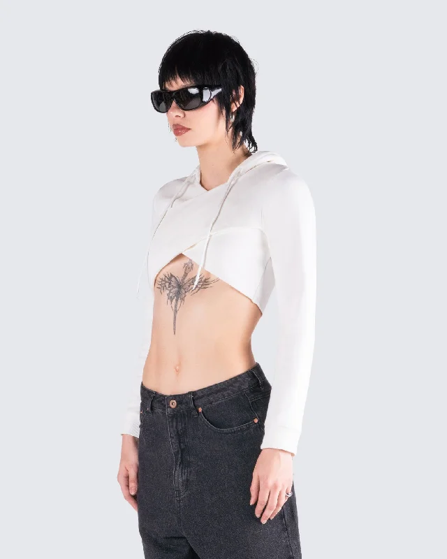 Eleni White Knit Hood Crop Top