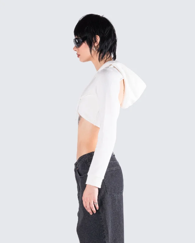 Eleni White Knit Hood Crop Top