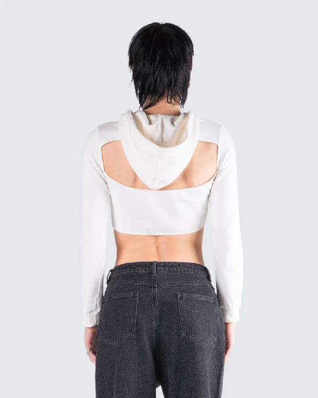 Eleni White Knit Hood Crop Top