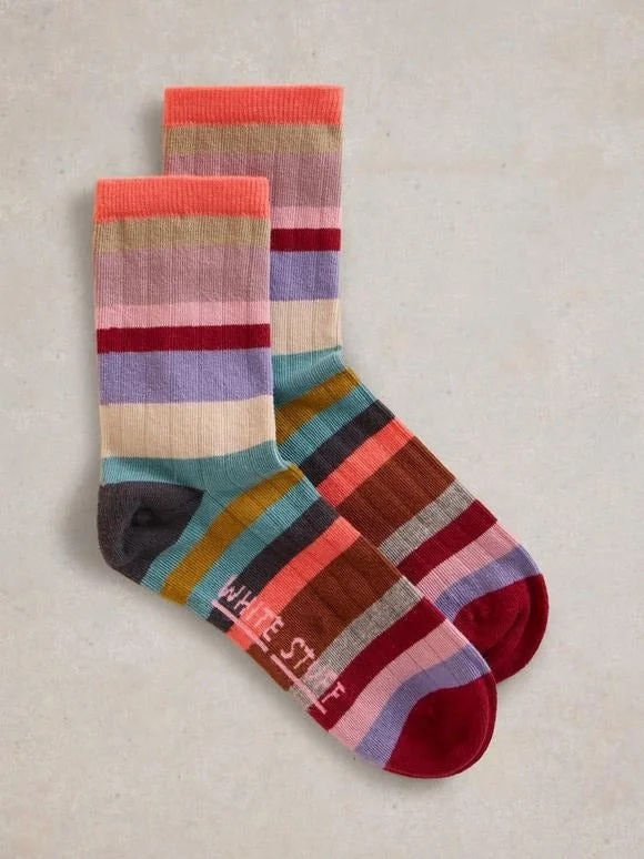 Ribbed Stripe Ankle Socks