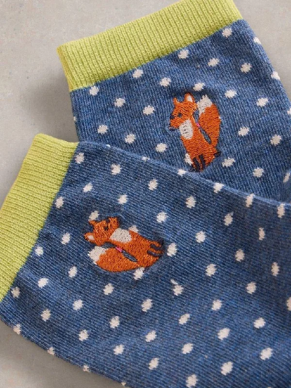 Embroidered Fox Ankle Socks