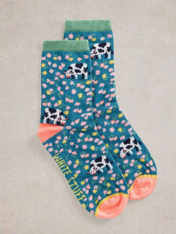 Cow Floral Ankle Socks