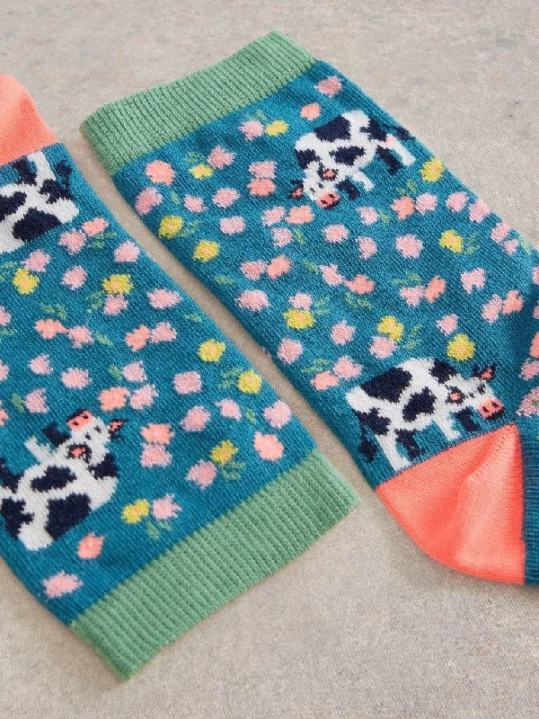 Cow Floral Ankle Socks