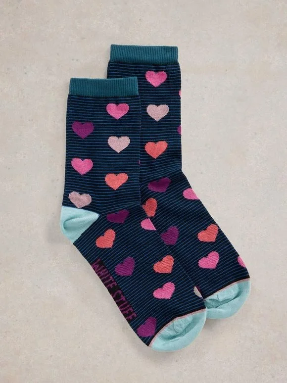 Striped Heart Ankle Socks