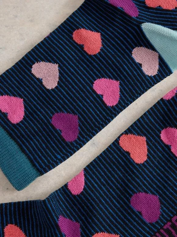 Striped Heart Ankle Socks