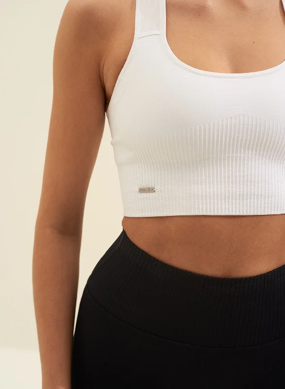 High Support Ribbed Bra - White