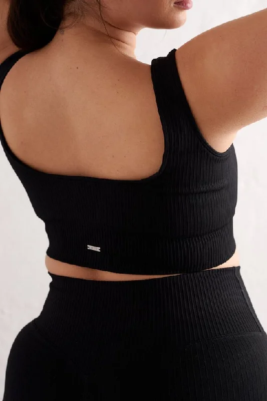 Ribbed Seamless Bra - Black