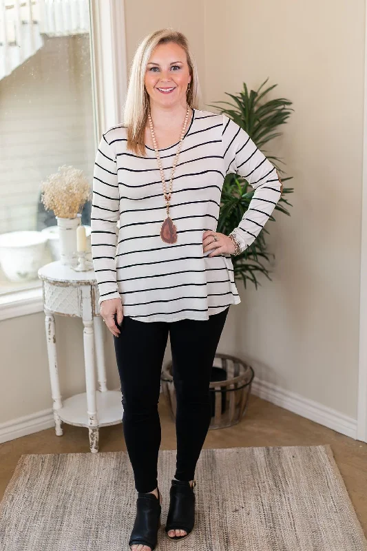 A New Day Long Sleeve Striped Top with Suede Elbow Patches in Ivory