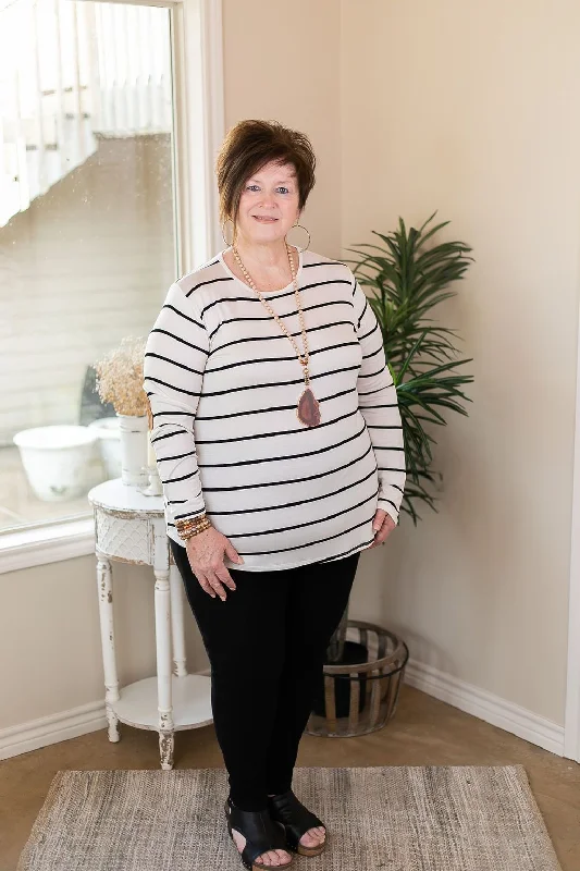 A New Day Long Sleeve Striped Top with Suede Elbow Patches in Ivory