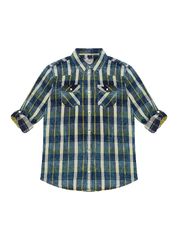 Blue Multi Check Long Sleeve Mini Me Shirt (7-16)