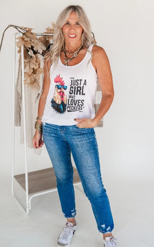 Just a Girl who Loves Peckers Snarky Racerback Tank Top