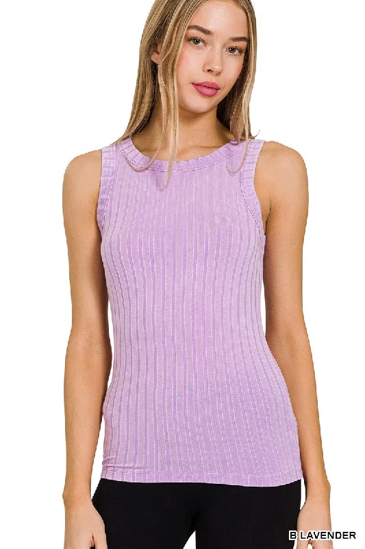 Ribbed Sleeveless Tank Top w/ Exposed Seam