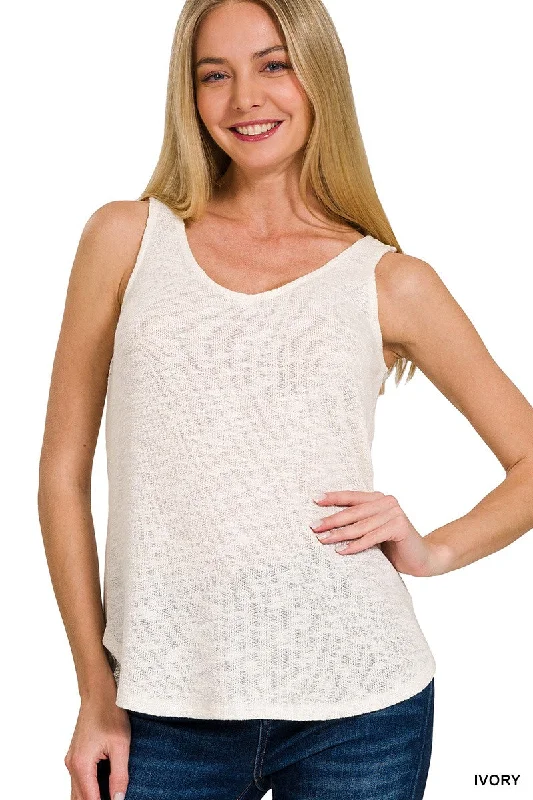 Sleeveless Double Scoop Neck Tank Top