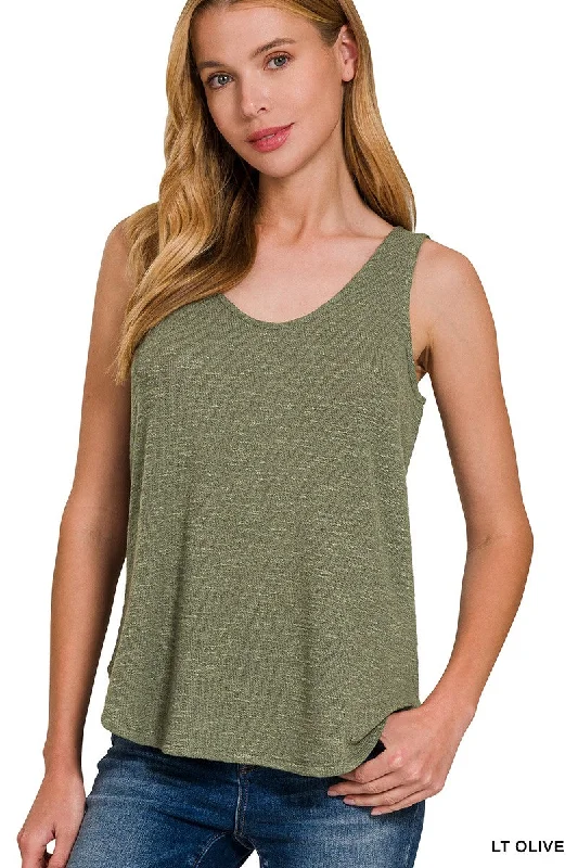 Sleeveless Double Scoop Neck Tank Top