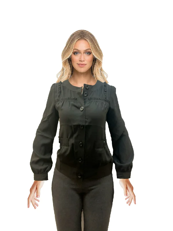 Vertigo Long Sleeve Front Button Pocket Top