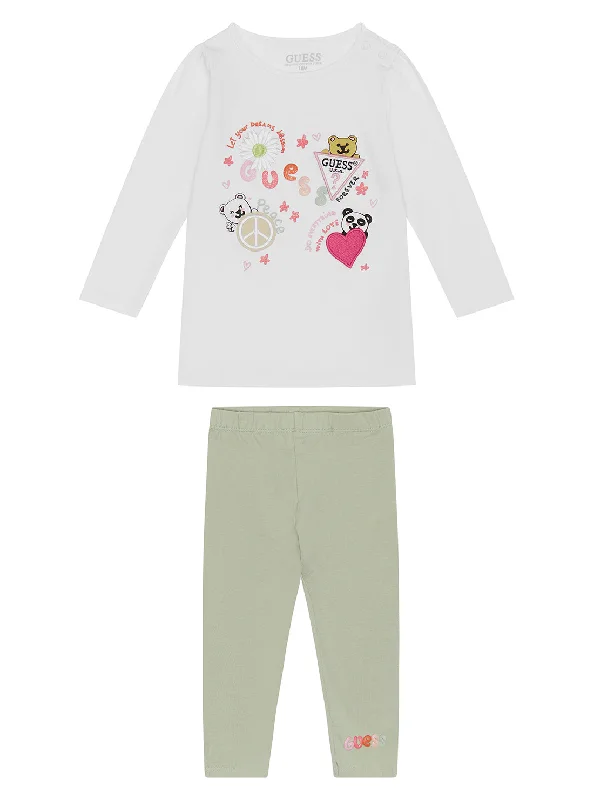 White and Green Bear Long Sleeve Top and Leggings Set (3-18M)